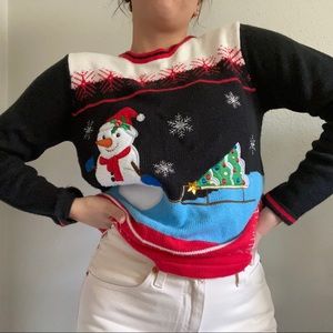 SOLD- Vintage Snowman Knit Embroidered Christmas Sweater